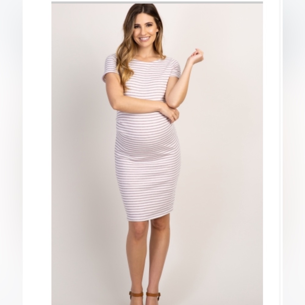 Pinkblush Maternity Purple Striped Fitted Maternity Dress